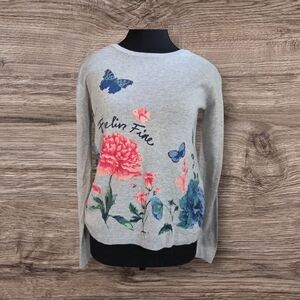 H&M Gray Sweater with Floral and Butterfly Design Size 14